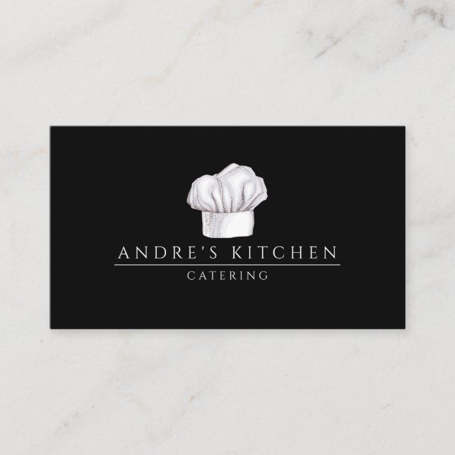 Catering Culinary Watercolor Chef's Hat Black Business Card (Front)