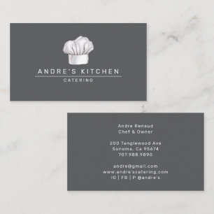 Catering Culinary Watercolor Chef's Hat Gray Business Card