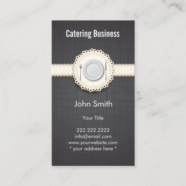 Catering Elegant Lace Dark Linen Chef Business Card (Front)