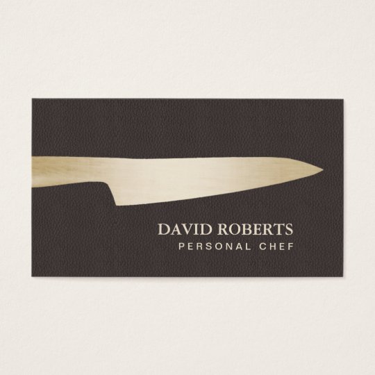Catering Gold Chef Knife Dark Brown Leather Business Card