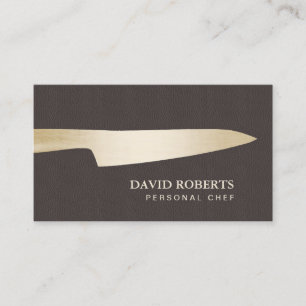 Catering Gold Chef Knife Dark Brown Leather Business Card