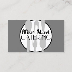 catering or cafe bold modern chic grey and white business card