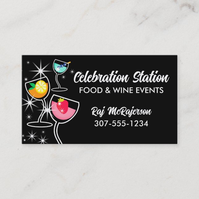 Catering party drinks food and wine business card (Front)
