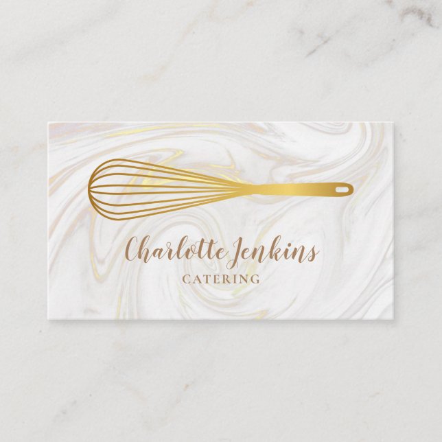 Catering Patisserie Gold Whisk Marble Swirls Business Card (Front)