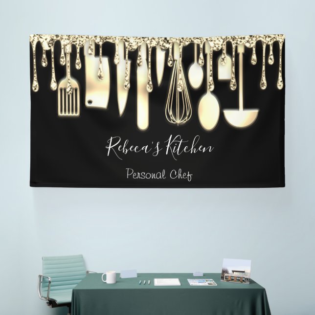 Catering Personal Chef Kitchen Golden Utensils Ban Banner (Tradeshow)