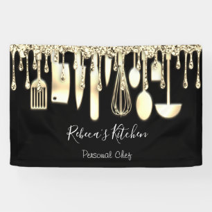 Catering Personal Chef Kitchen Golden Utensils Banner