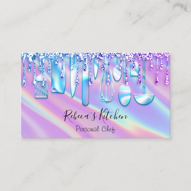 Catering Personal Chef Kitchen Holograph Knifes Business Card (Front)
