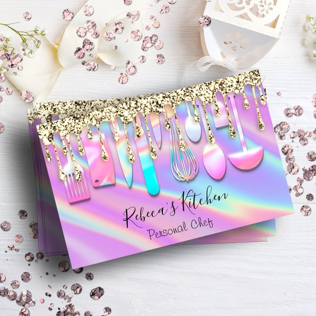 Catering Personal Chef Kitchen Holograph Pink Business Card (Creator Uploaded)