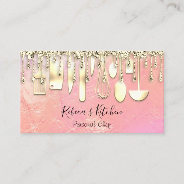 Catering Personal Chef Kitchen Knifes Golden Drips Business Card (Front)