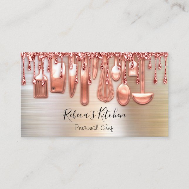 Catering Personal Chef Kitchen Knifes Rose Metal Business Card (Front)