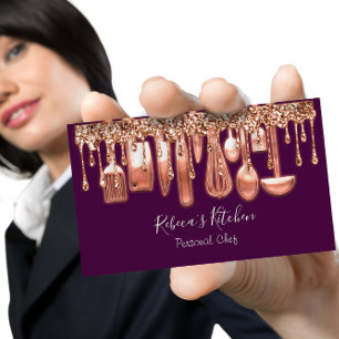 Catering Personal Chef Restaurant Copper Purple Business Card