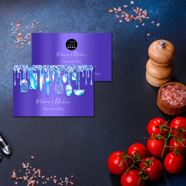 Catering Personal Chef Restaurant Drip BlueKitchen Business Card (Catering Personal Chef Restaurant Drip BlueKitchen Business Card)