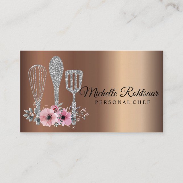 Catering Personal Chef Restaurant Drip Bronze Business Card (Front)