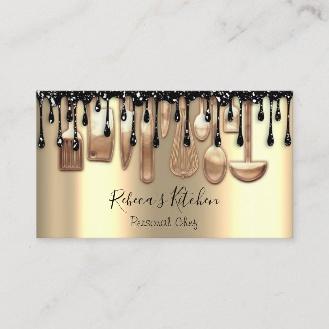 Catering Personal Chef Restaurant Drip Rose Gold Business Card (Front)