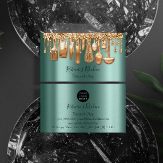 Catering Personal Chef Restaurant Drip Rose Green Business Card