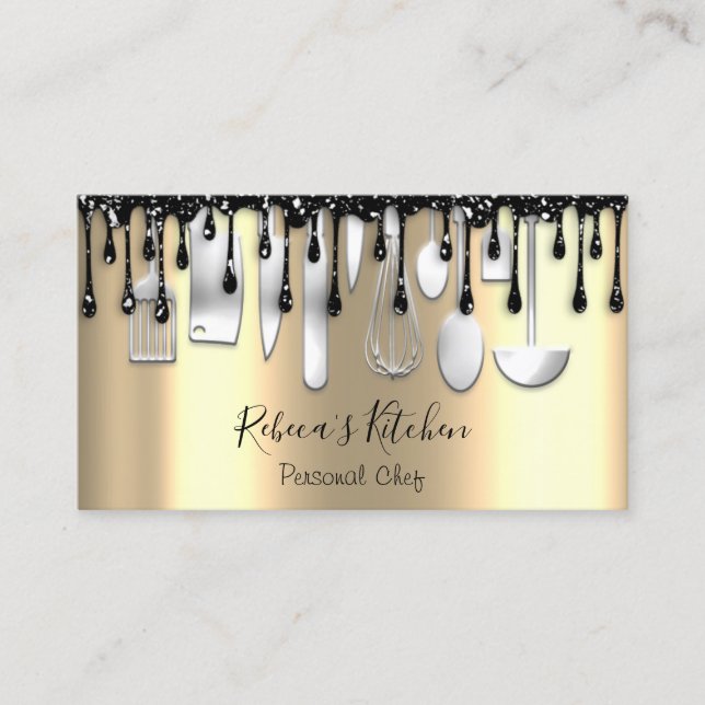 Catering Personal Chef Restaurant Drip SilverGold  Business Card (Front)