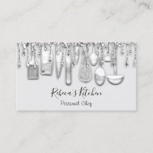 Catering Personal Chef Restaurant Drips Grey Knife Business Card