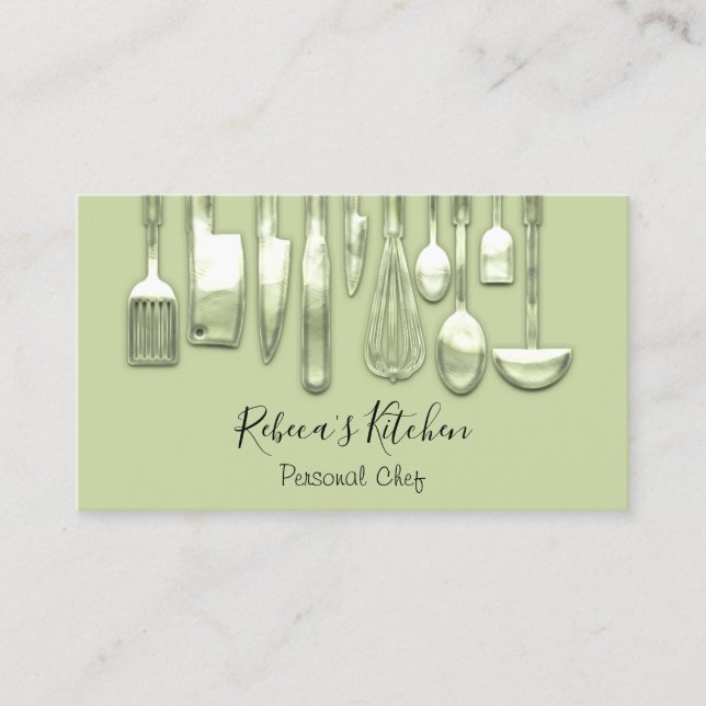 Catering Personal Chef Restaurant Green Mint Business Card (Front)
