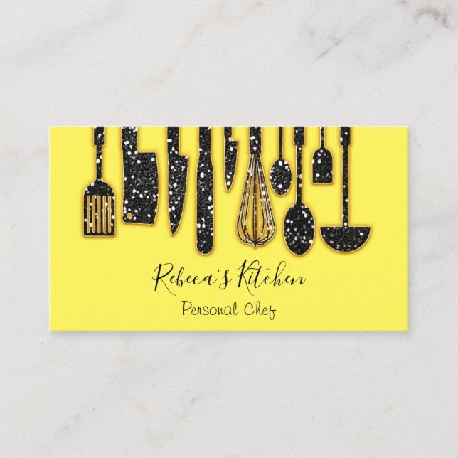 Catering Personal Chef Restaurant Kitchen Yellow Business Card (Front)