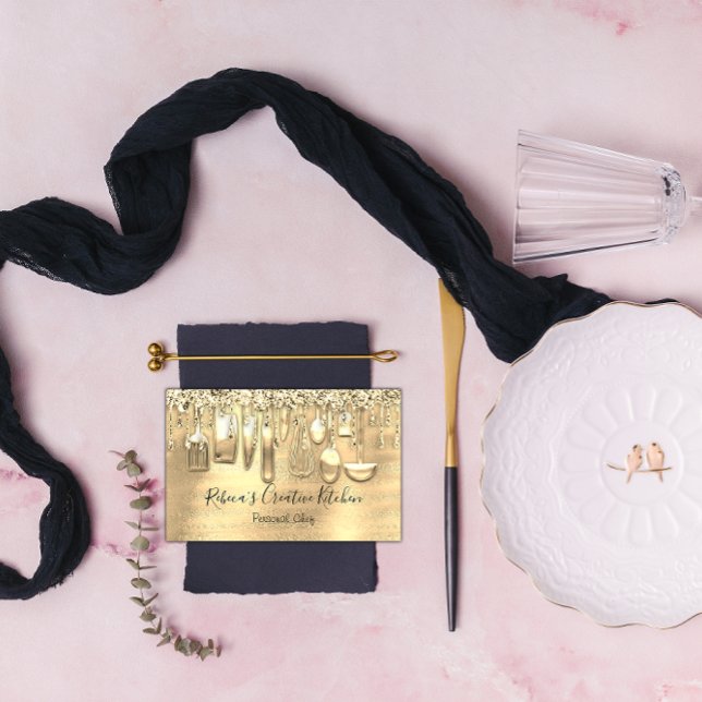 Catering Personal Chef Restaurant QR Logo Gold Business Card (Catering Personal Chef Restaurant QR Logo Gold Business Card )