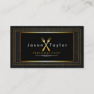 Catering Retro Black Wood Chef Gold Fork Crossed Business Card