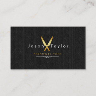 Catering Retro Black Wood Chef Gold Knife Crossed Business Card