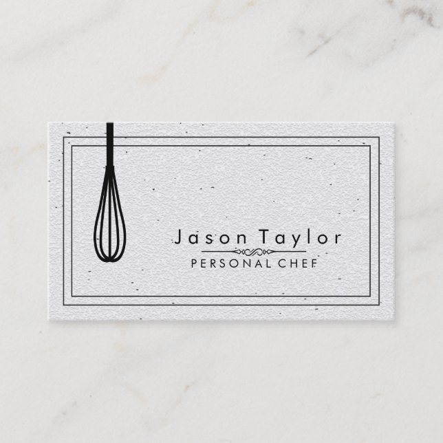 Catering Retro Stone White Chef Black whisk Business Card (Front)