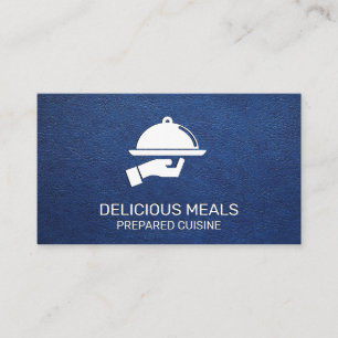Catering Service   Blue Leather Background Business Card