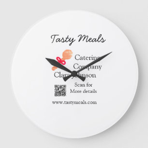 Catering services add name QR code website bakery  Large Clock