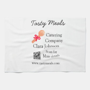 Catering services add name QR code website bakery  Tea Towel