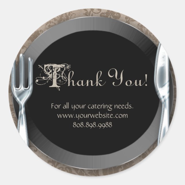 Catering Thank You Stickers Silver Cutlery Beige (Front)