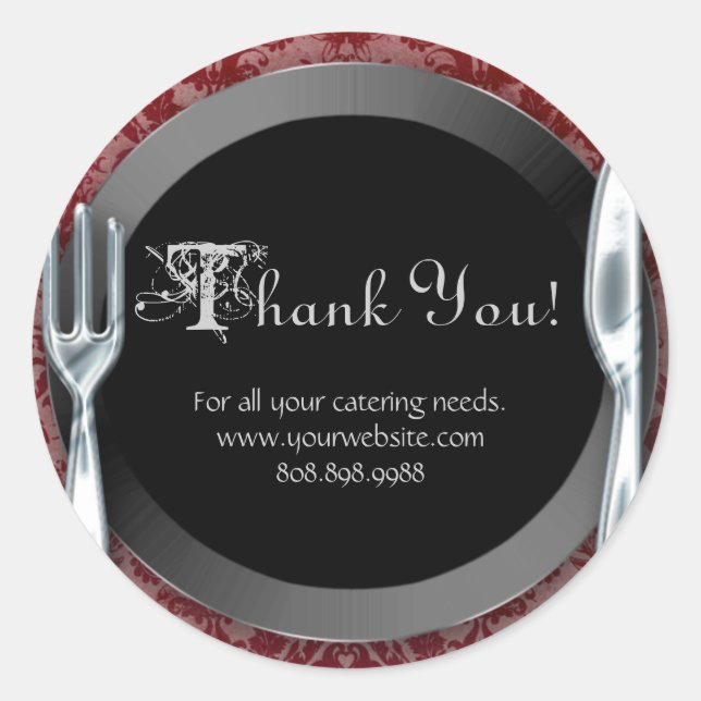 Catering Thank You Stickers Silver Cutlery Red (Front)