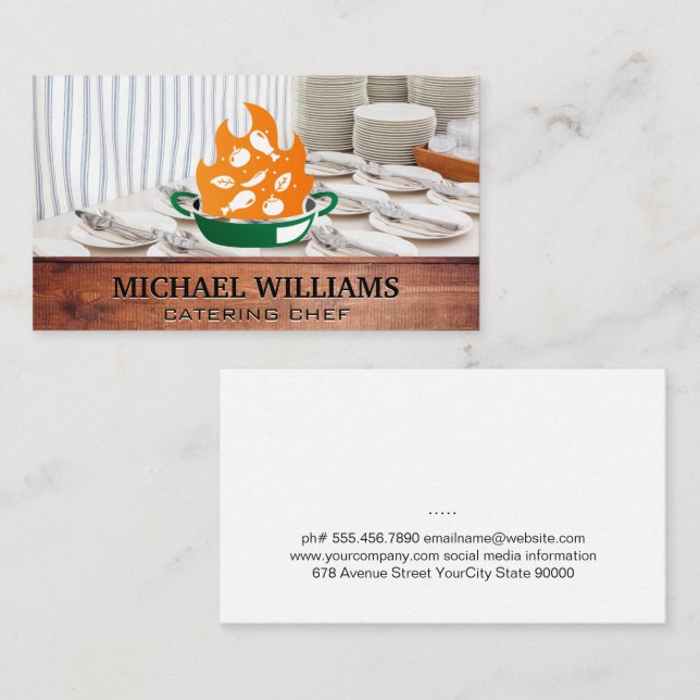 Catering Utensils Plates | Cooking Logo Business Card (Front/Back)