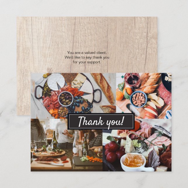 Catering Wood grain photo collage modern Thank you Card (Front/Back)