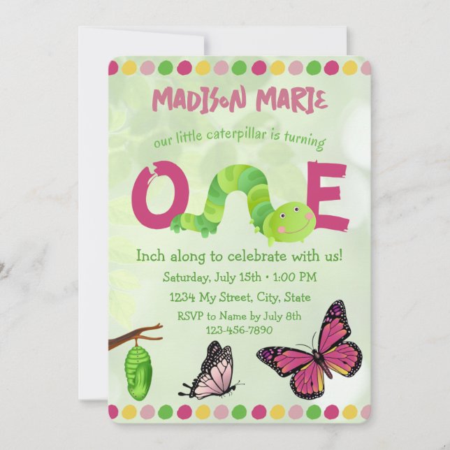 Caterpillar 1st Birthday Invitation (Front)