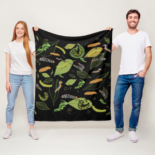 Caterpillar and leaves, beautiful garden art fleece blanket (In Situ)