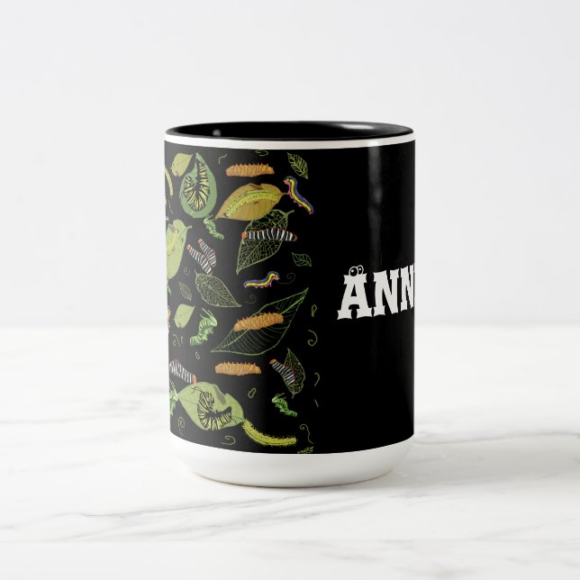 Caterpillar and leaves Personalised Two-Tone Coffee Mug (Center)