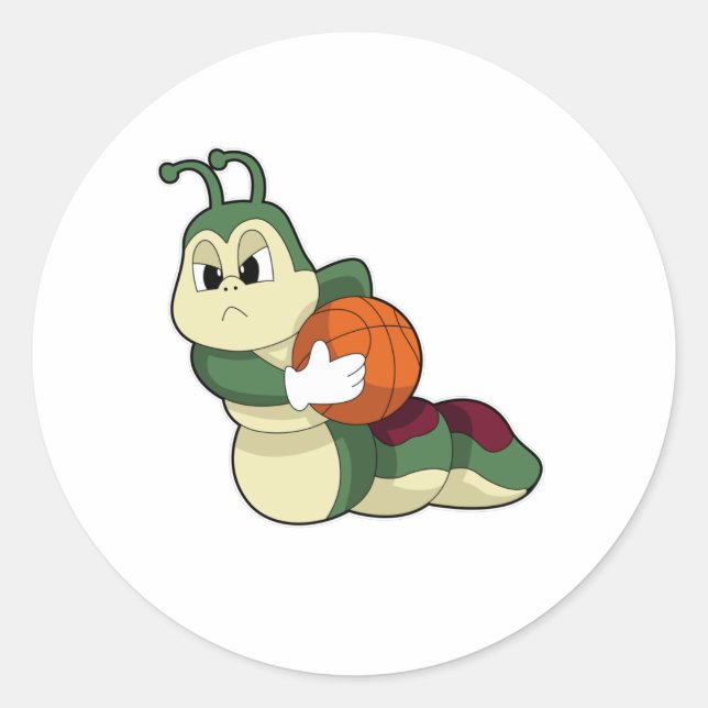 Caterpillar as Basketball player with Basketball Classic Round Sticker (Front)