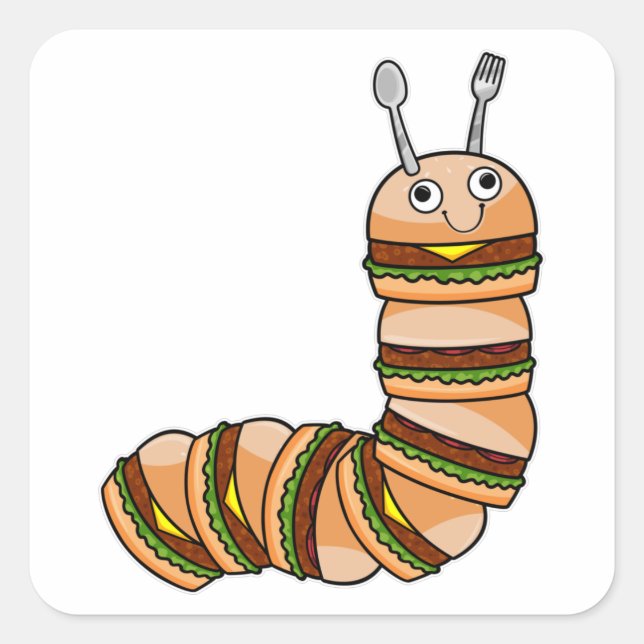 Caterpillar as Cheeseburger with Beef & Salad Square Sticker (Front)