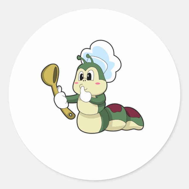 Caterpillar as Chef with Wooden spoon Classic Round Sticker (Front)