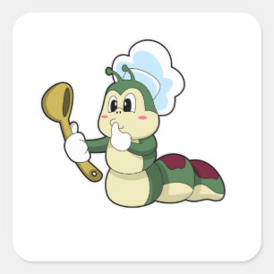 Caterpillar as Chef with Wooden spoon Square Sticker