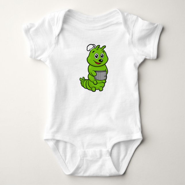 Caterpillar as Cook with Cooking pot Baby Bodysuit (Front)