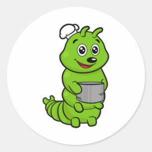 Caterpillar as Cook with Cooking pot Classic Round Sticker