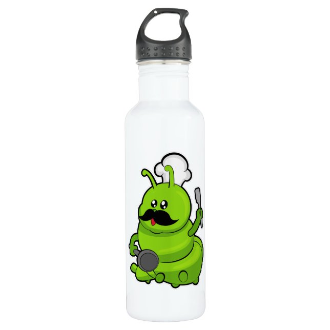 Caterpillar as Cook with Moustache 710 Ml Water Bottle (Front)
