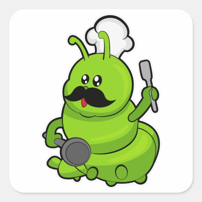 Caterpillar as Cook with Moustache Square Sticker (Front)