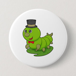 Caterpillar as Gentleman with Cylinder 7.5 Cm Round Badge