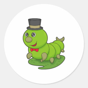 Caterpillar as Gentleman with Cylinder Classic Round Sticker