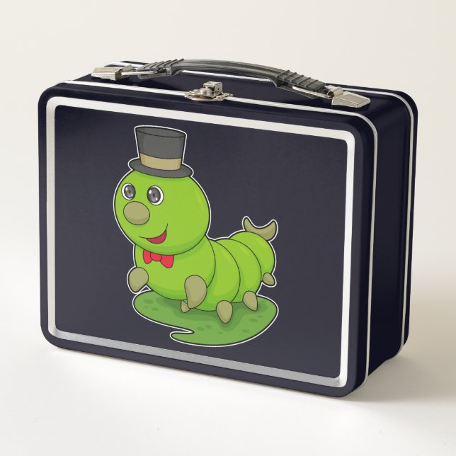 Caterpillar as Gentleman with Cylinder Metal Lunch Box (Front)
