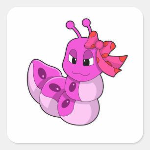Caterpillar as Girl with Ribbon Square Sticker