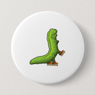 Caterpillar as Inline skater with Inline skates 7.5 Cm Round Badge